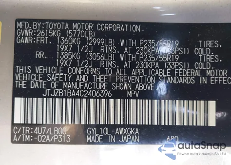 2012 Lexus Rx 450H z USA, uszkodzony, nr VIN JTJZB1BA4C2406396